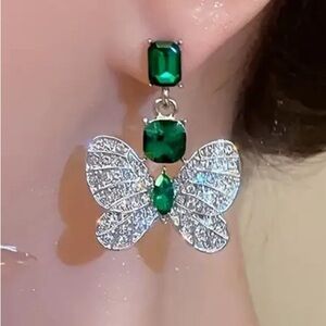 Stunning Green and Silver Butterfly Earrings